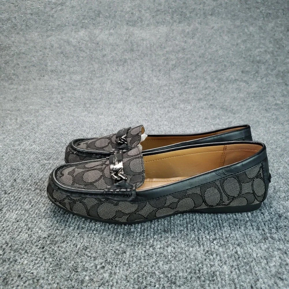Coach Olive Shoes Womens Size 7.5B Black Gray Monogram Canvas Loafer Slip On